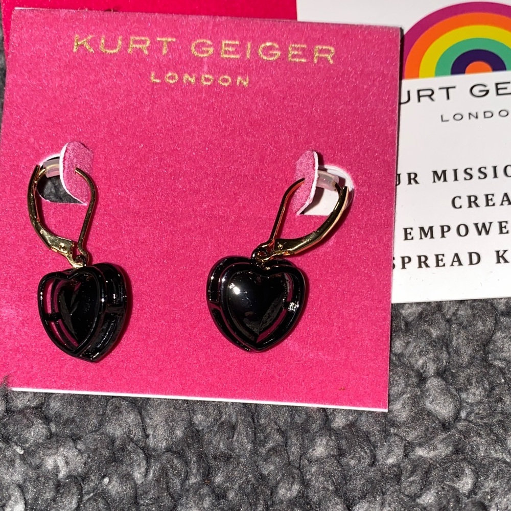Kurt Geiger Heart Earrings with Emerald Green and Gold Accents - Picture 2 of 3